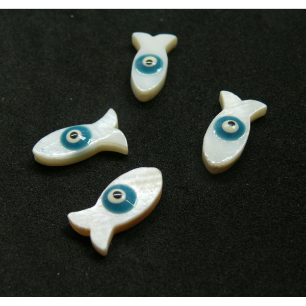 Pendentifs, Nacre Blanche, Poisson 15mm, avec Oeil de la protection
