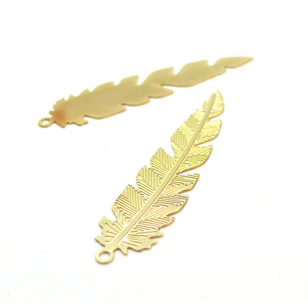 Pendentifs, Estampes Plumes, Acier Inoxydable 304, finition Doré à l'or fin 18K