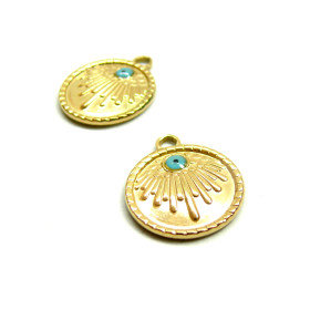 Pendentif, médaillon Grigri, Oeil de la protection 18mm, Acier Inoxydable 304, finition Doré Placage IONIQUE