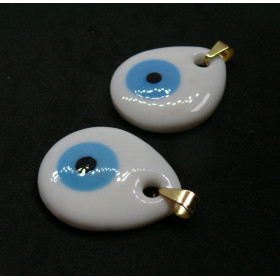 Pendentif Goutte, Grigri, Oeil de la protection 29mm en verre, Acier Inoxydable finition Doré