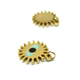 Pendentif Grigri Oeil de la protection, Acier Inoxydable 304, finition Doré à l'or fin 14K