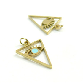 Pendentif avec anneau, Triangle oeil de la protection, Grigri 15mm, Acier Inoxydable 304, finition Doré à l'or fin 14K
