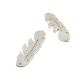 Pendentifs Plume 33mm, Acier Inoxydable 304, finition Argenté