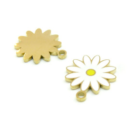 Pendentif Marguerite 14mm émaillé, Acier Inoxydable 304, finition Doré à l'or fin 18K, Placage IONIQUE