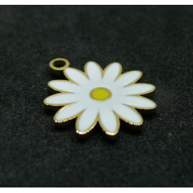 Pendentif Marguerite 14mm émaillé, Acier Inoxydable 304, finition Doré à l'or fin 18K, Placage IONIQUE