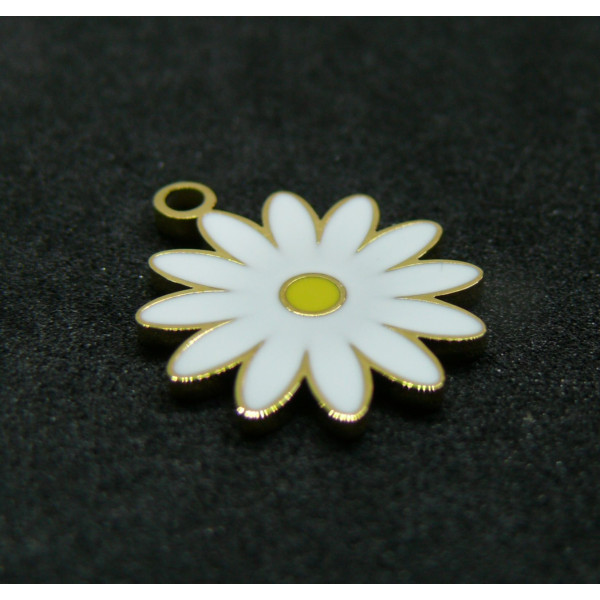 Pendentif Marguerite 14mm émaillé, Acier Inoxydable 304, finition Doré à l'or fin 18K, Placage IONIQUE