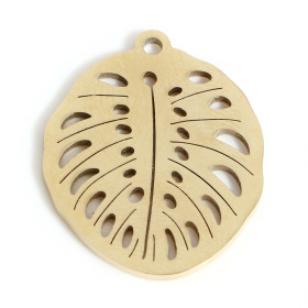 Pendentifs, Feuille de Montserrat 21mm, acier Inoxydable 316L, Placage IONIQUE Doré à l'or fin 18K
