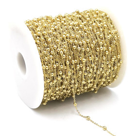 Chaine bille, maille fine 1.5mm, bille 3.5 mm, Acier Inoxydable coloris Doré