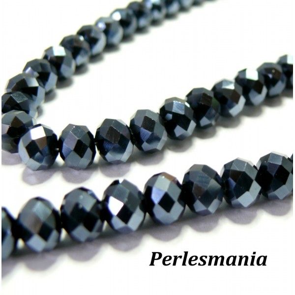 Perles, Rondelles facetté  8 par 10mm, en verre Gris Bleu