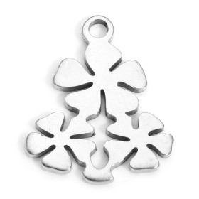 Pendentifs Triple Fleurs 14mm,  Acier Inoxydable 304, finition Argenté