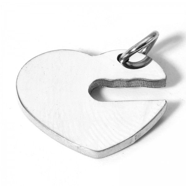 Pendentifs Coeur avec anneau,  Acier Inoxydable 304, finition Argenté