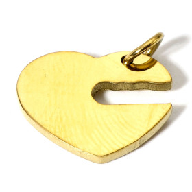 Pendentif Coeur avec anneau,  Acier Inoxydable 304, finition Doré