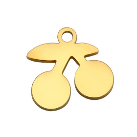 Pendentifs Cerise 10mm, acier Inoxydable 304 finition Doré