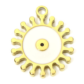 Pendentif Soleil en résine émaillé 12.5mm, Acier Inoxydable 304, finition Doré Placage IONIQUE