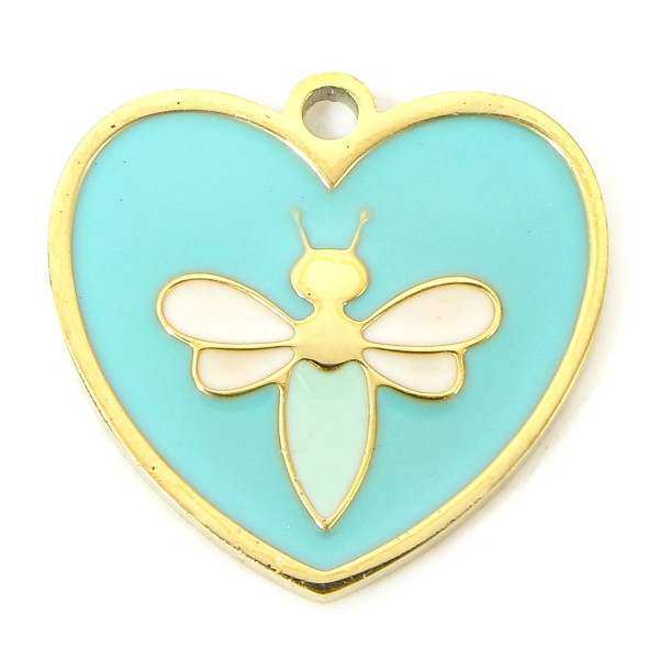 Pendentif Soleil en résine émaillé 14.5mm, Acier Inoxydable 304, finition Doré Placage IONIQUE