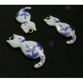Pendentifs, breloques Chat Emaillé 30 mm, métal Doré