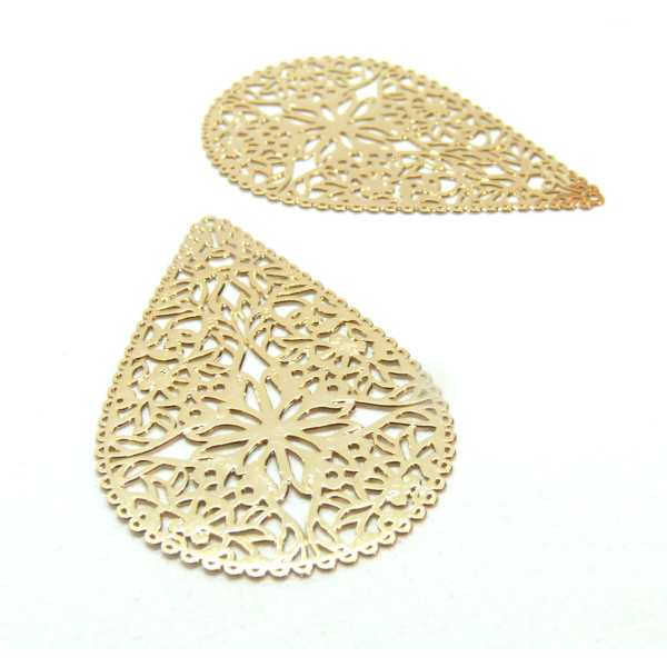 Estampes Pendentifs Filigrane Goutte Dentelle 40 mm – Laiton finition Doré