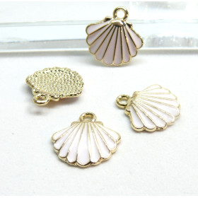 Pendentifs, breloques Coquille Saint Jacques Emaillé 13mm, métal Doré