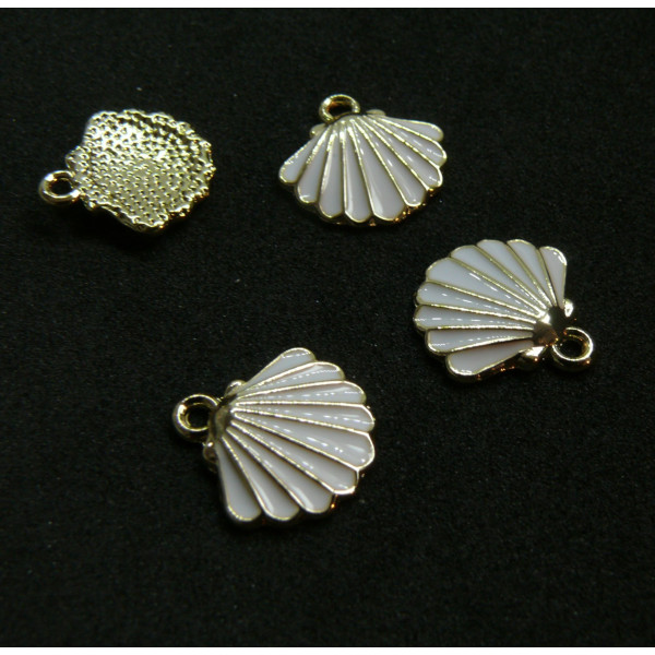 Pendentifs, breloques Coquille Saint Jacques Emaillé 13mm, métal Doré