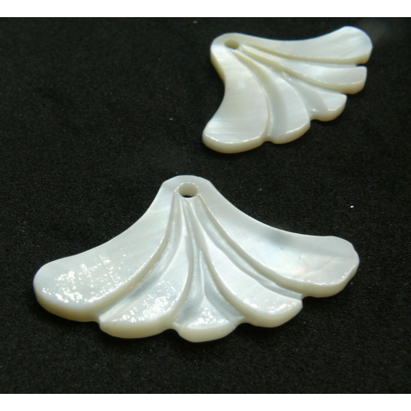 Pendentifs, Nacre Blanche, Eventail 37mm, fournitures pour fabrication de bijoux