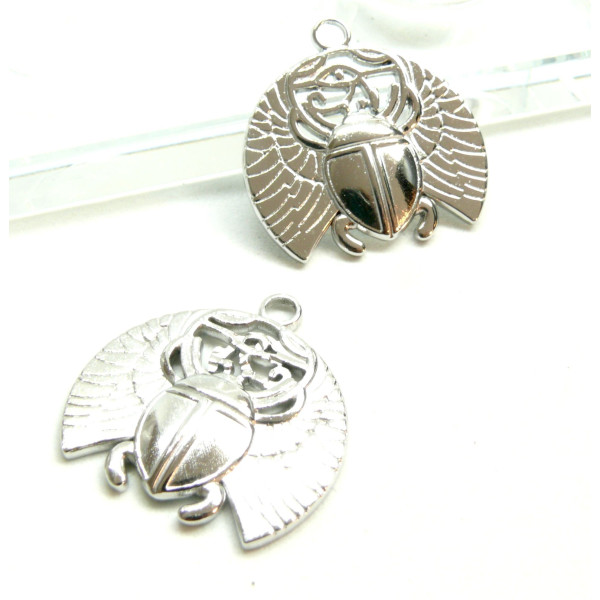 Pendentifs Amulette Scarabée Égyptien 25 mm – Acier Inoxydable 304 – Finition Argentée