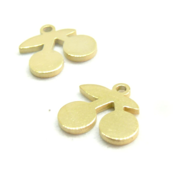 Pendentifs Cerise 10mm, acier Inoxydable 304 finition Doré