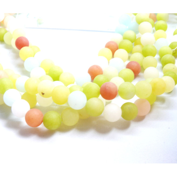 Perles Rondes 8mm, Jade teintée effet givre, Multicolores