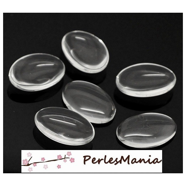 Cabochons en verre transparents, OVALE 13 par 18mm , fond plat effet loupe