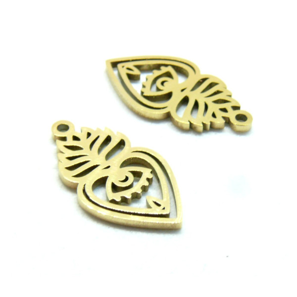 Pendentif, Coeur Ex Voto 17mm, Acier Inoxydable 316, finition Doré à l'or fin 18K, Placage IONIQUE