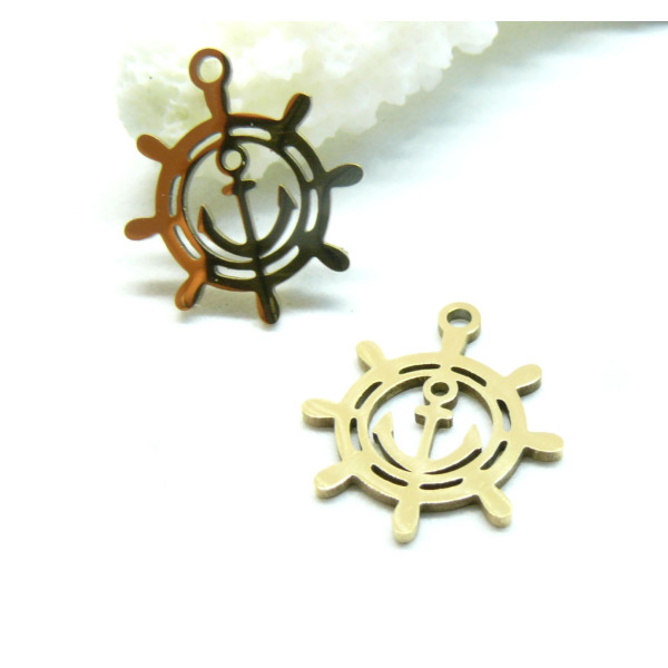 Pendentif 15mm, Acier Inoxydable 316, finition Doré à l'or fin 18K, Placage IONIQUE