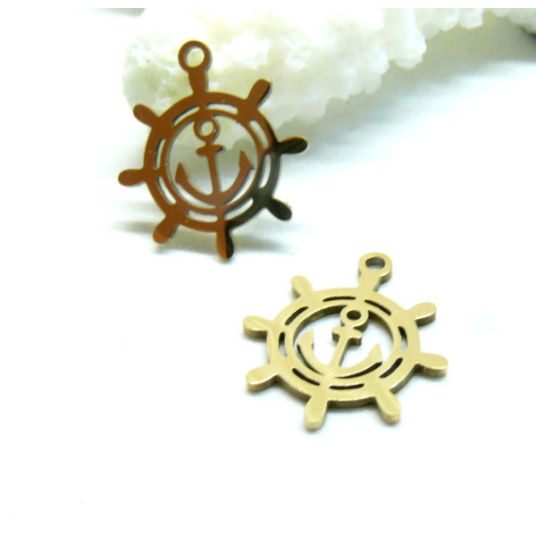 Pendentif 15mm, Acier Inoxydable 316, finition Doré à l'or fin 18K, Placage IONIQUE