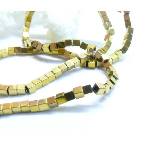 Perles Hématite Cube 2mm, métallisé coloris 03