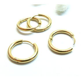 Créoles Rondes 23mm, épaisseur 2mm, Acier Inoxydable 304 finition Doré