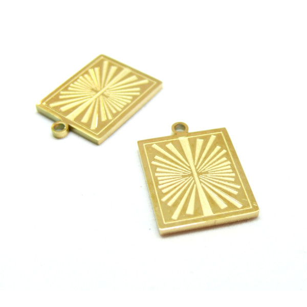 Pendentif Rectangle 21mm, Acier Inoxydable 316L, finition Doré à l'or fin 18K, Placage IONIQUE