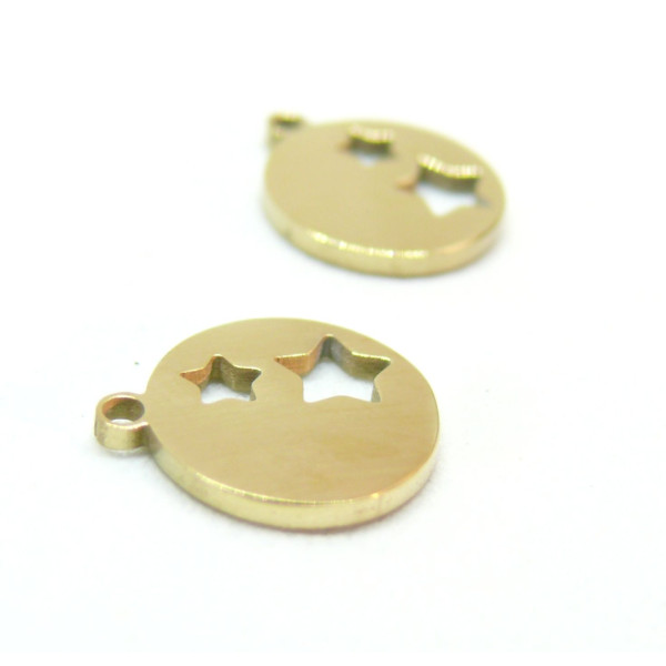 H11H21378G – Lot de 1 Pendentif Double Étoiles 10mm – Acier Inoxydable 316L Doré à l'Or fin 18K