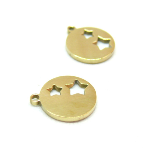 H11H21378G – Lot de 1 Pendentif Double Étoiles 10mm – Acier Inoxydable 316L Doré à l'Or fin 18K