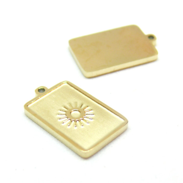Pendentifs Rectangle avec soleil 17mm, Acier Inoxydable 316L, finition Doré à l'or fin 18K, Placage IONIQUE