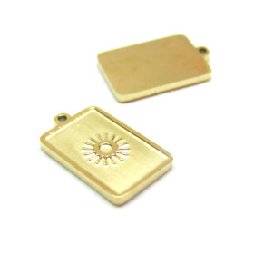 Pendentifs Rectangle avec soleil 17mm, Acier Inoxydable 316L, finition Doré à l'or fin 18K, Placage IONIQUE