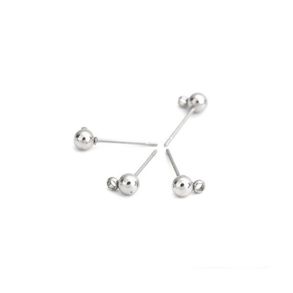 Boucles d'oreille Clou,  Puce Ronde 4mm, avec anneau d'attache, Acier Inoxydable 304, avec embouts