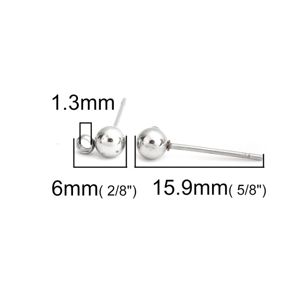 Boucles d'oreille Clou,  Puce Ronde 4mm, avec anneau d'attache, Acier Inoxydable 304, avec embouts
