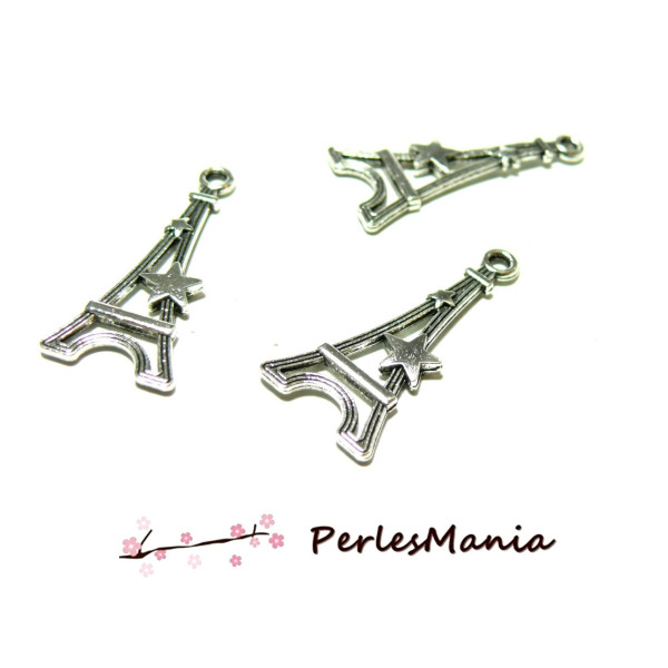 Pendentifs, Breloque Tour EIFFEL avec étoile 29mm, finition Argent Antique