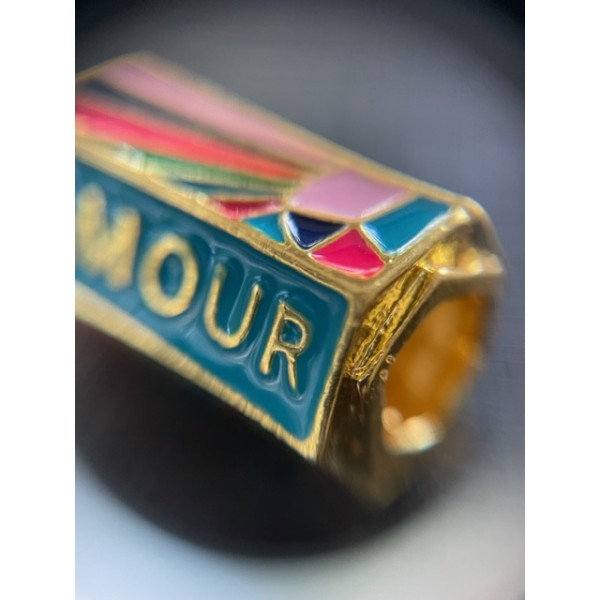 Perle intercalaire, Tube Hexagonale,  BOHO AMOUR 22 par 13mm, métal multicolores