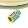 Perle intercalaire, Tube Hexagonale,  BOHO AMOUR 22 par 13mm, métal multicolores