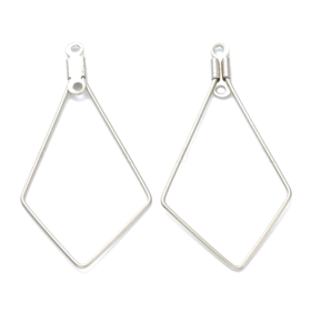 Pendentifs, Connecteur forme Losange 40mm, Acier Inoxydable 316 couleur Argent