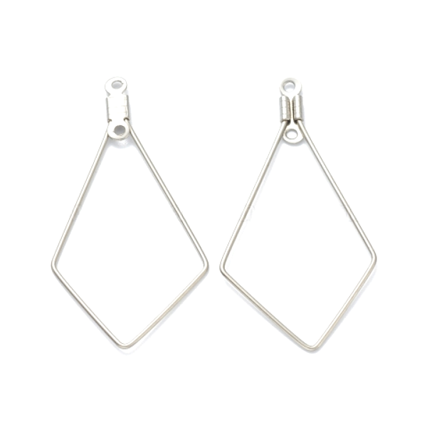 Pendentifs, Connecteur forme Losange 40mm, Acier Inoxydable 316 couleur Argent