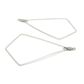 Pendentifs, Connecteur forme Losange 40mm, Acier Inoxydable 316 couleur Argent