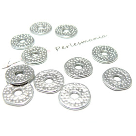 Perles plates, perles intercalaires martelées 12mm, métal finition Argent VIF