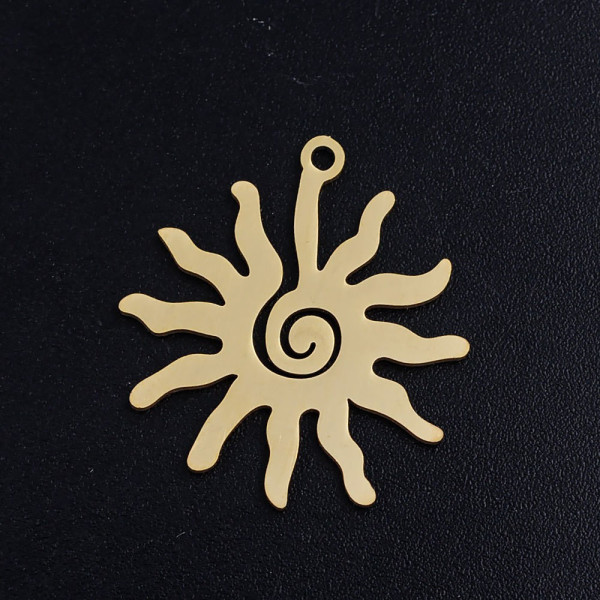 Pendentif Soleil 17mm, Acier Inoxydable 316L, finition Doré à l'or fin 18K, Placage IONIQUE