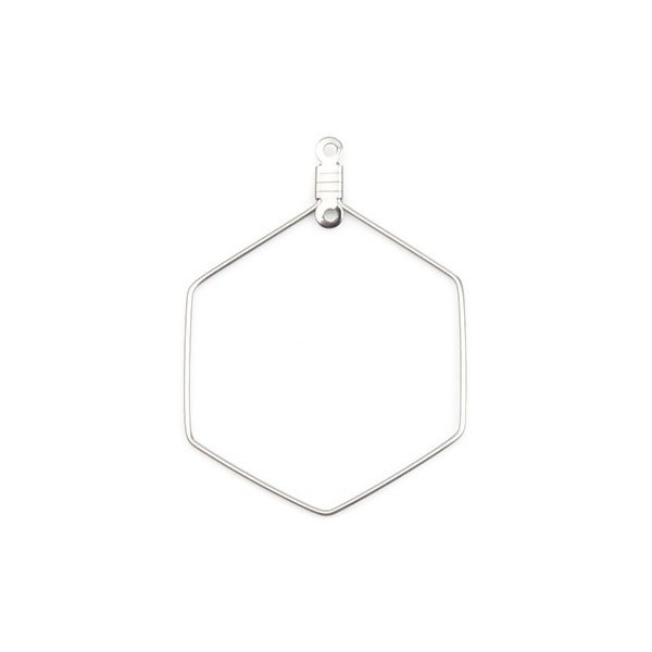 Pendentifs, Anneaux Connecteur fermé Hexagone 25 mm, Acier Inoxydable couleur Argent Platine