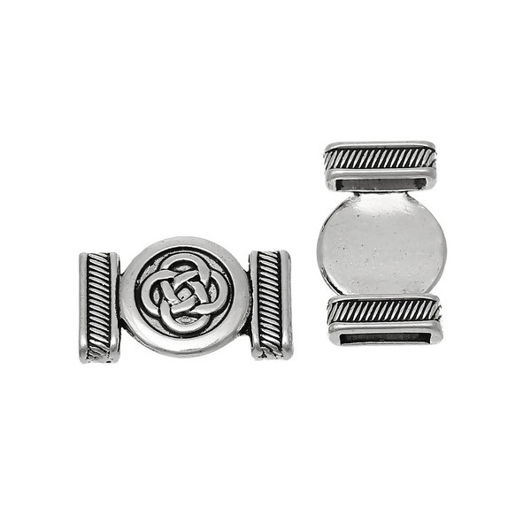 Slides passants Majestueux, Noeud celtique couleur Argent Antique pour Cordon Plat